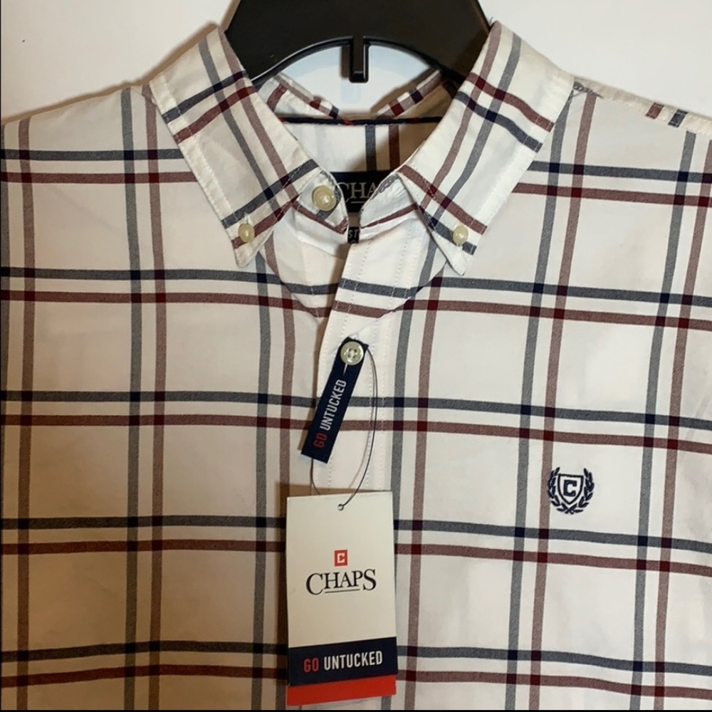 Chaps Men's White and Navy Plaid Button Down Shirt